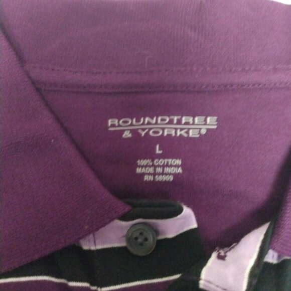 Roundtree & Yorke Button Down Shirt Mens Large Purple and black Short Sleeve - Picture 5 of 5